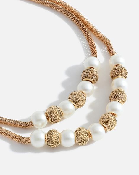 Sohi Gold Plated Pearls Layered Necklace For Women's