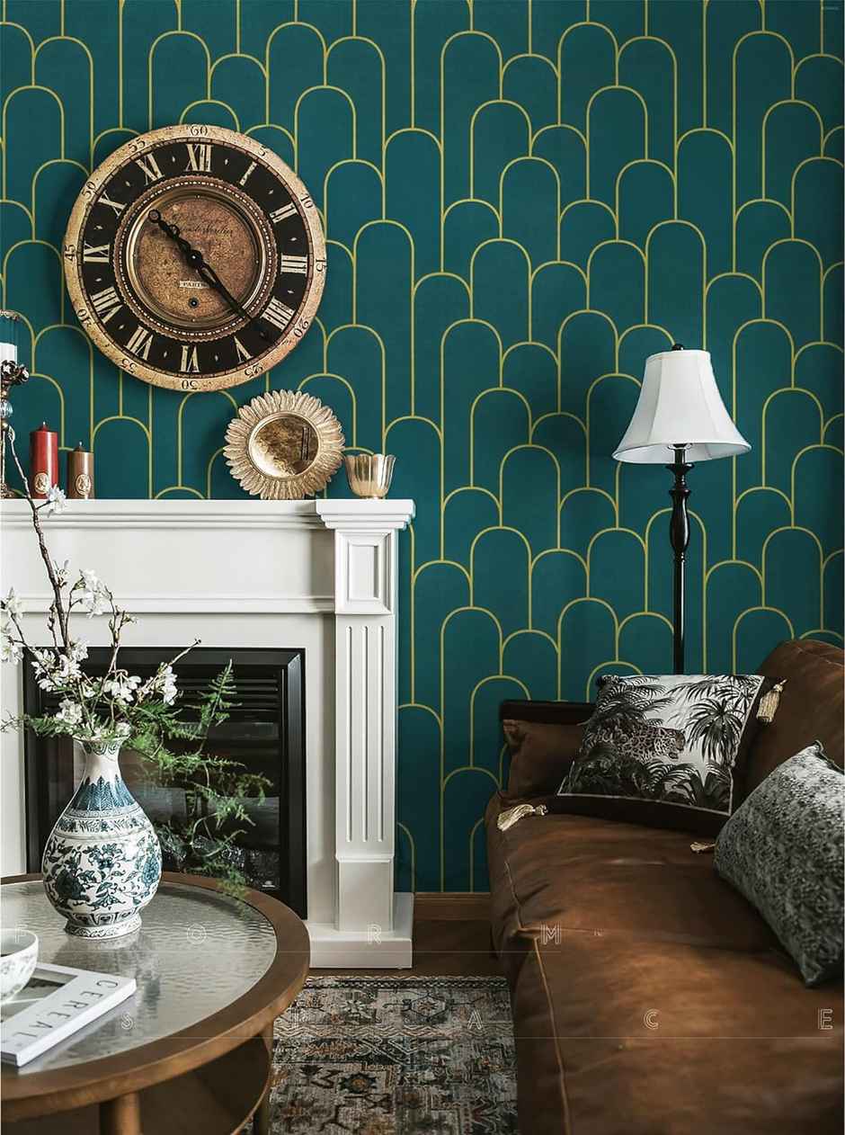 Wollzo Geometric Scallop Green Wallpaper Self Adhesive Peel and Stick Wall Decor 45 x 500 cm