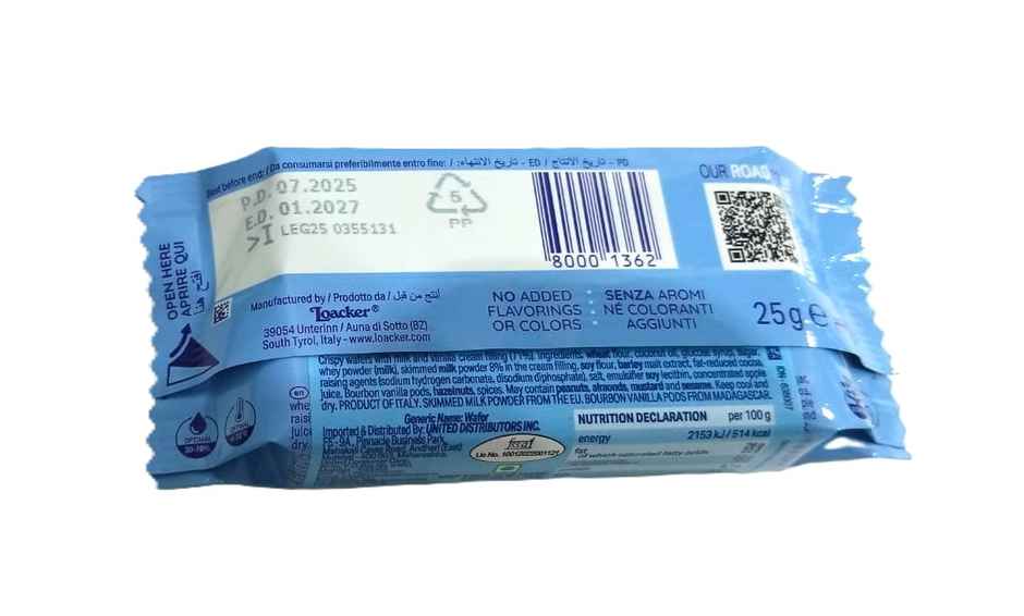 Loacker Sandwich Milk Vanilla Wafers Italy