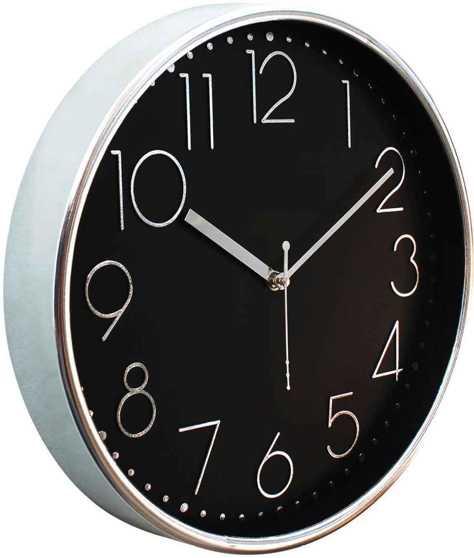 Bosco Decorative Silent Black Dial with Silver Frame 30 CM Round Wall Clock BWC 1803