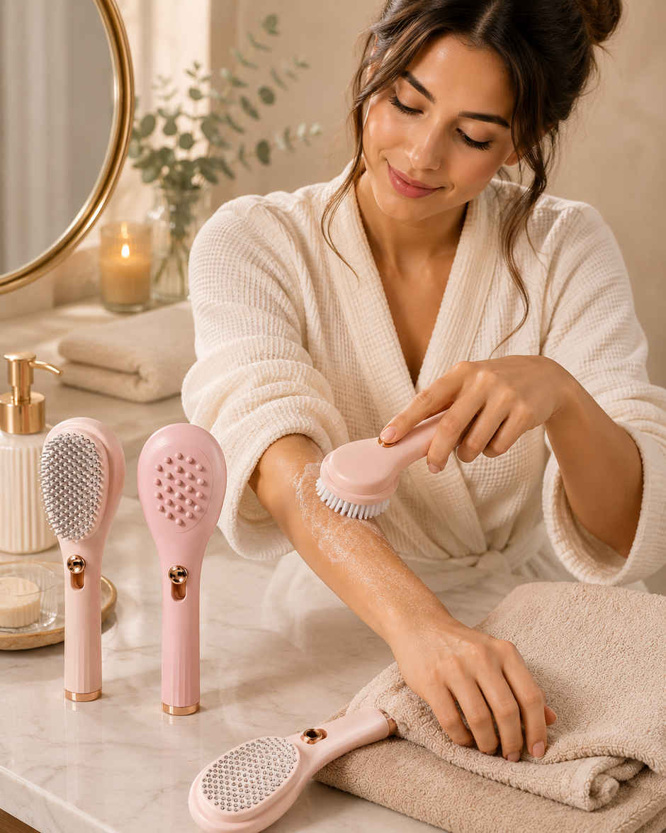 Perpetual Mart Self Cleaning Body Brush, 2in1 Telescopic Comb