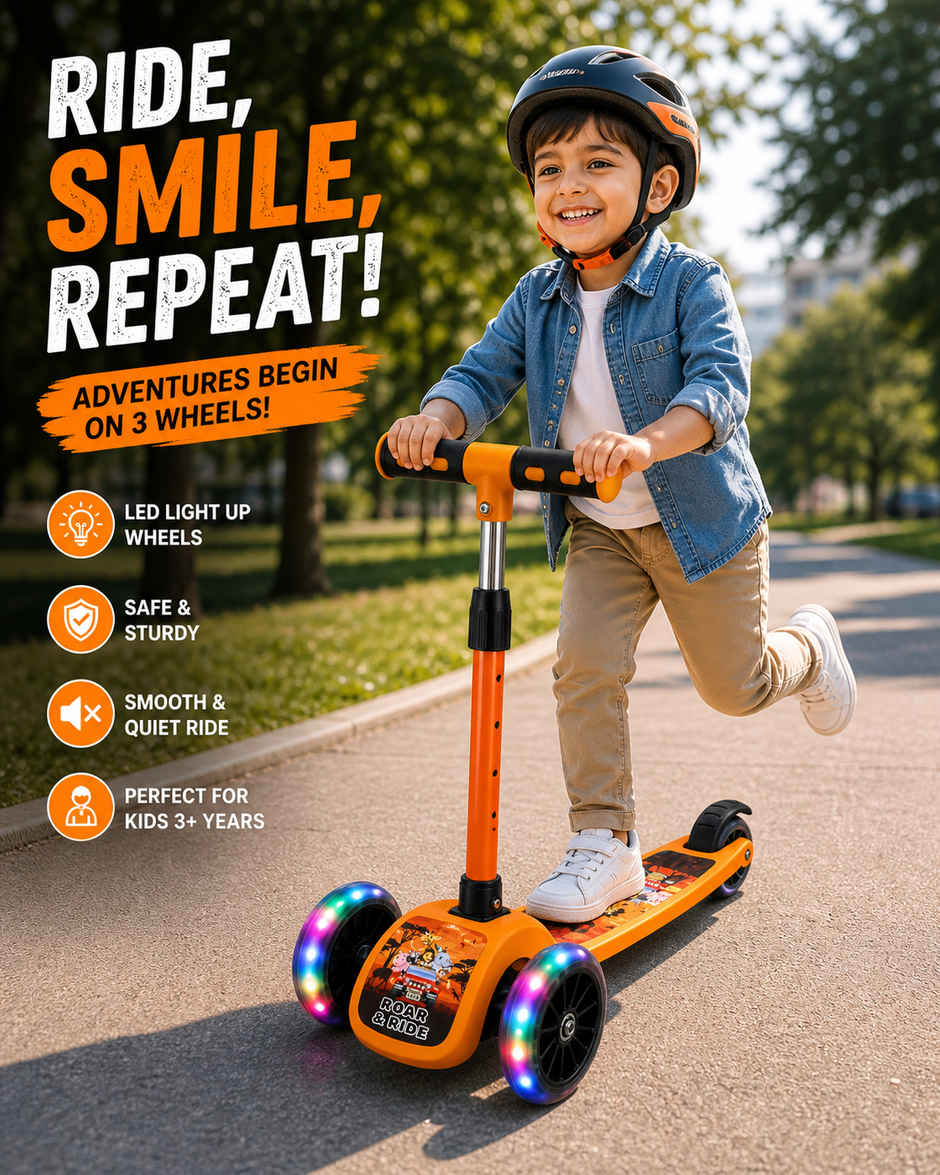 Fablue Foldable 3 Wheel LED Portable Scooter for Kids | Orange | Upto 40 Kgs - 1 pc