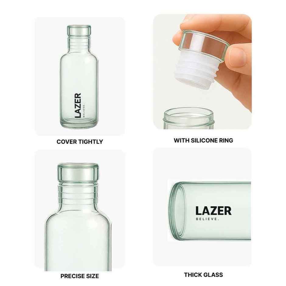 Lazer Pure Borosilicate Glass Water Bottle | BPA-Free, Leak-Proof | Green, Blue, Yellow - 300 ml