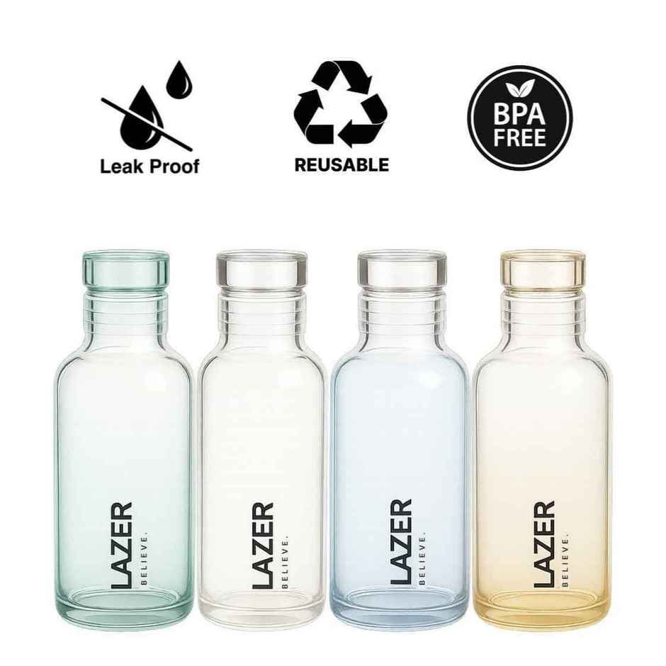 Lazer Pure Borosilicate Glass Water Bottle | BPA-Free, Leak-Proof | Green, Blue, Yellow - 300 ml