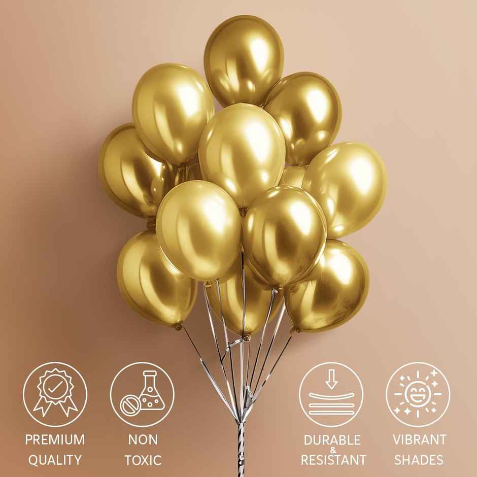 Just Party Golden Chrome Metallic Balloons Pack Of 25 For Birthday Party Decoration