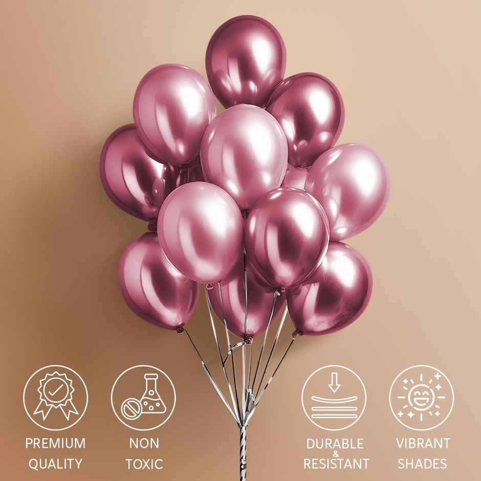 Just Party Pink Chrome Metallic Balloons Pack Of 25 For Birthday Party Decoration