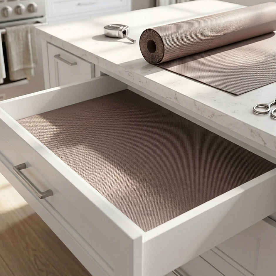 Kuber Industries 1.25 Meter Textured Anti Skid Mats for Drawer / Refrigerator | Brown |