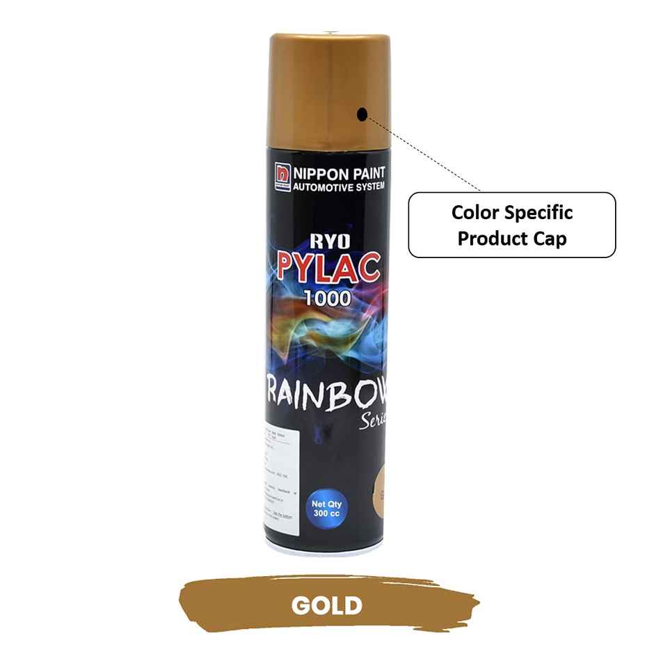 Nippon Paint Pylac 1000 Acrylic Multi-Purpose Spray Paint RS Gold Color for Car, Bike, Home