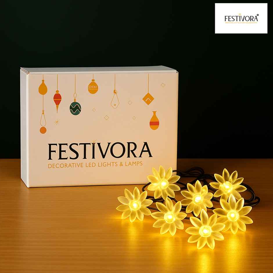 Festivora Double Layer Silicon Lotus Warm White LED String lights | 14 LEDs | Festival Decoration