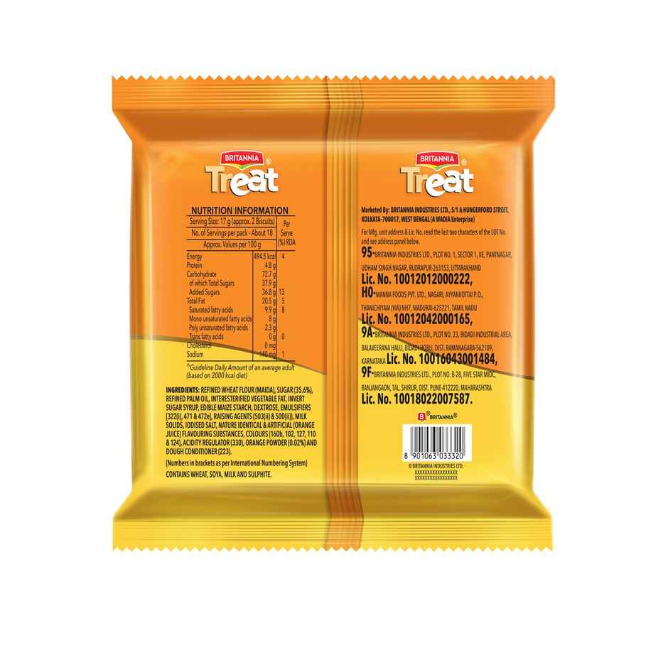 Britannia Treat Orange Creme Sandwich Biscuits | Trans Fat-free