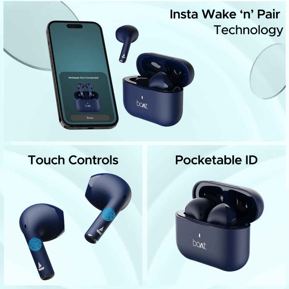 boAt Airdopes Ace in Ear TWS Earbuds with 35 HRS Playback, 13mm Drivers, Dual Mics ENx & Beast Mode - Starry Blue