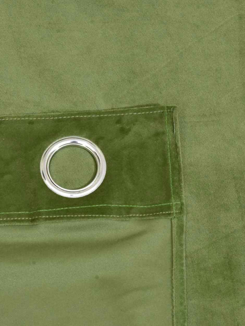 Stitchnest Smooth Textured Green Velvet Semi Sheer Curtains | Door-7 Feet x 4 Feet