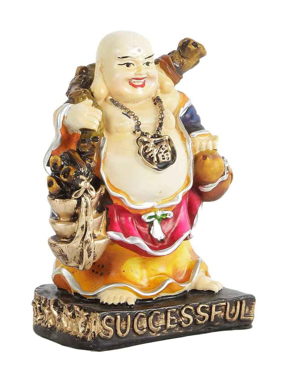 Tied Ribbons Laughing Buddha Statue Figurine Showpiece (18 Cm)