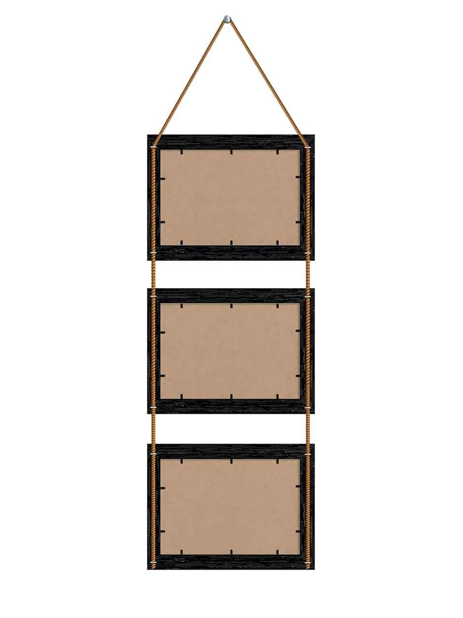 Indianara 3 in 1 Hanging Photo Frame with Plexiglass - Three slots for 3 Photos of 5 x 7 each BK