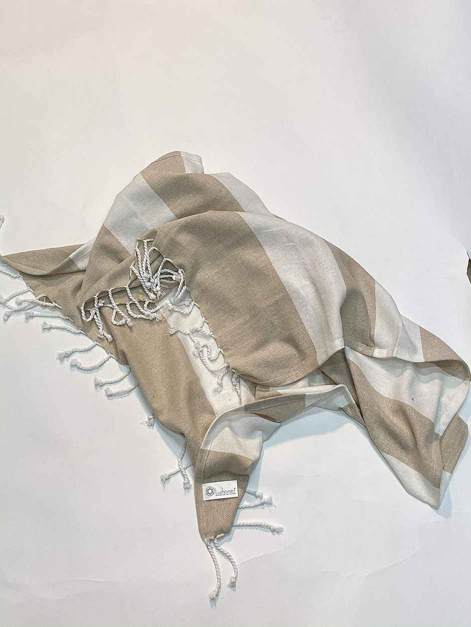 Lushomes Hammam Fouta Towel - Bath | Fringes | Biscuit | 76 x 152 cm