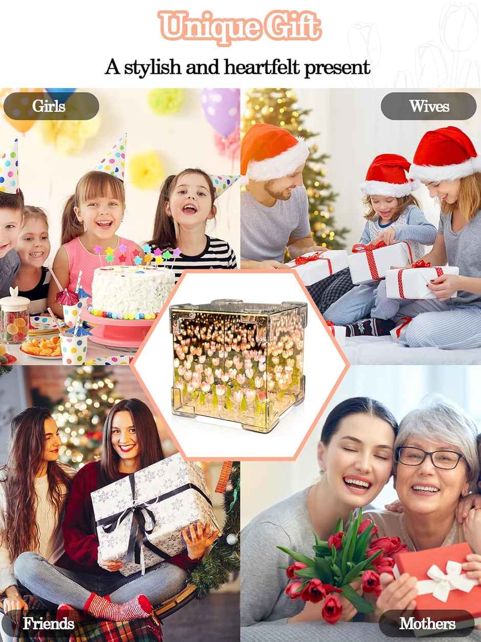 Hashwow Tulip Glow Cube Lamp LED Night Light for Bedroom, Living Room, Festivals | Battery-Powered