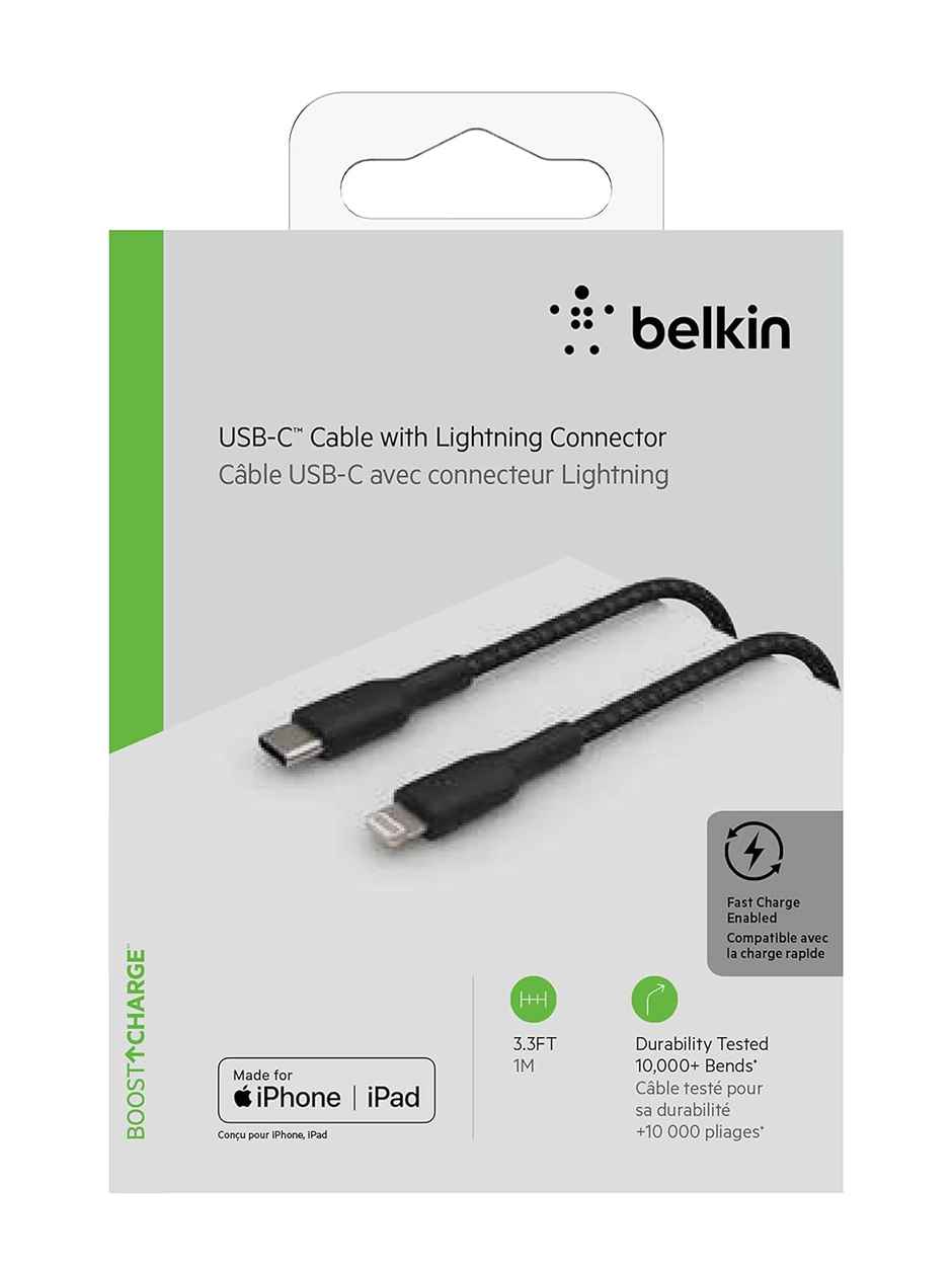 Belkin Braided Usb-C To Lightning Cable 1M Black