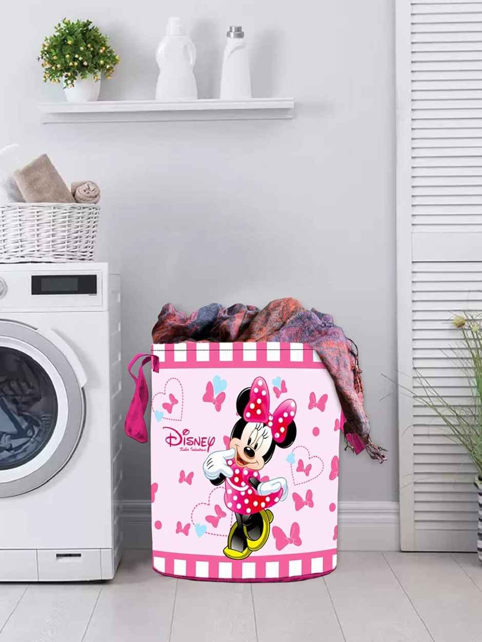 Kuber Industries Non Woven 45 L Disney Print Round Laundry Bag/Bin|(Pink)
