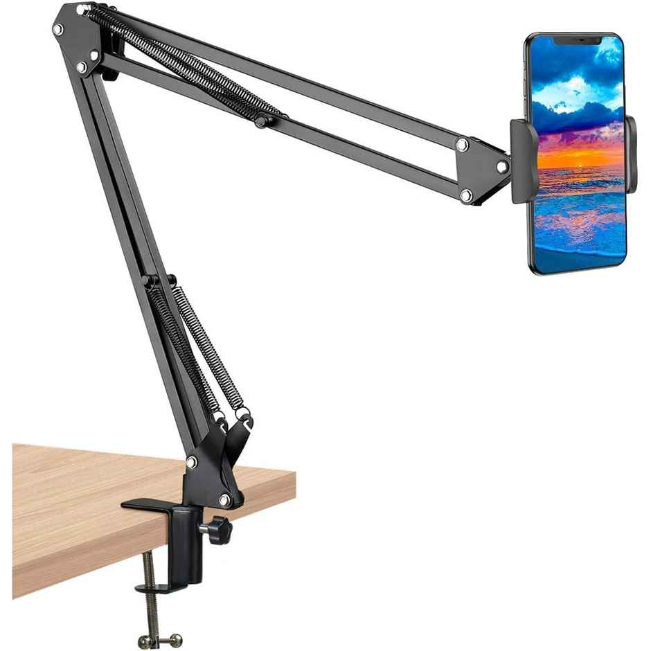 Elfora Adjustable Overhead Mobile Phone Holder with Long Arm for Video Recording | Black