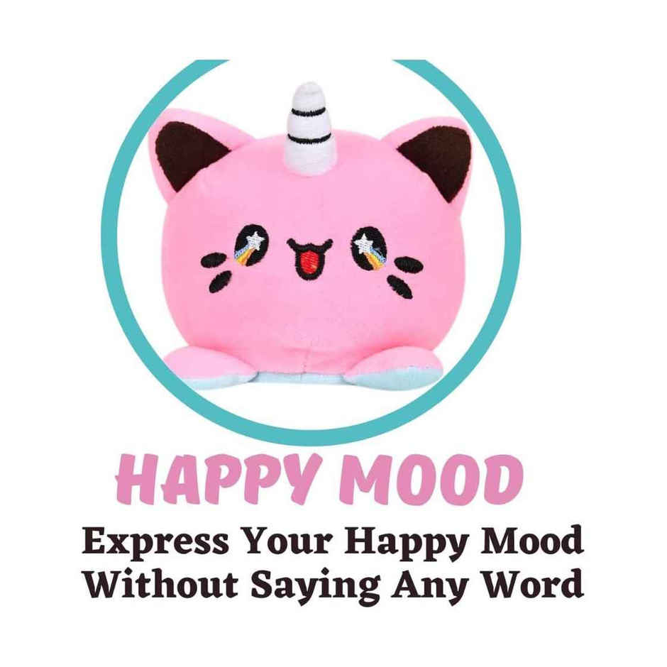DearJoy Reversible Happy & Sad Unicorn Cat Soft Toy - Pink & Blue