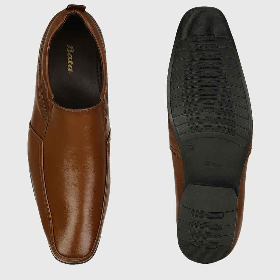 Bata Light Brown Slip On Formal Shoes For Men | 7 UK