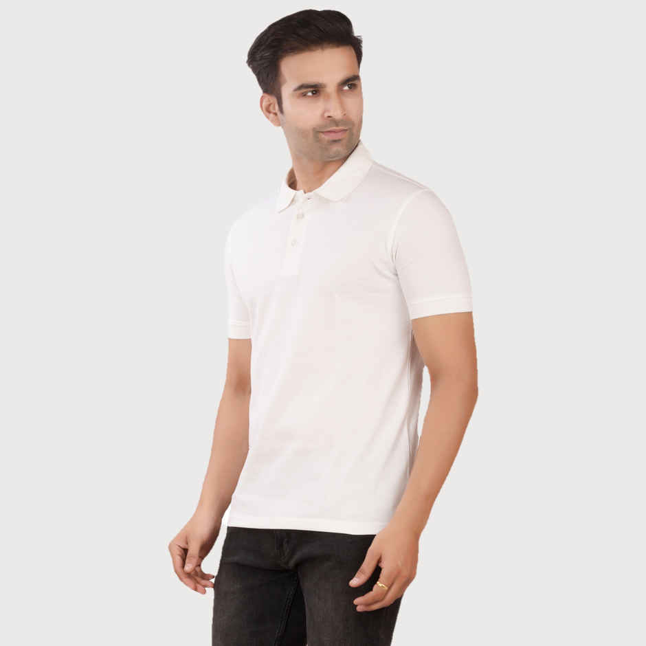 EQL Men's Cotton Solid Lightweight & Breathable Polo T-shirt | White - L