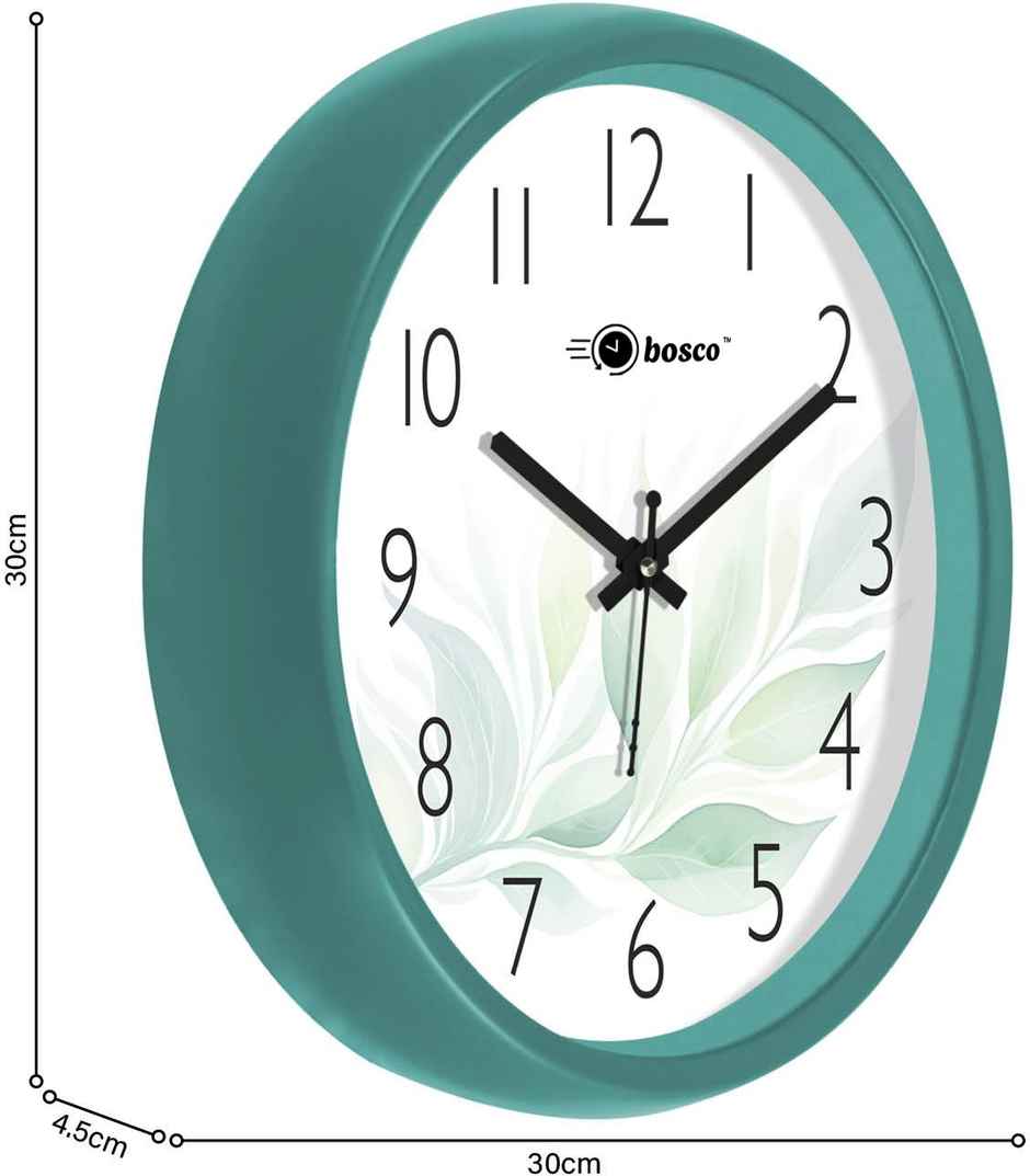 Bosco Analog Non Ticking Silent Teal Decorative 30 CM Round Wall Clock BWC 1603