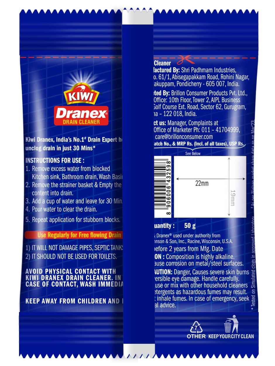 Mr. Muscle Kiwi Dranex Drain Cleaner Powder | Removes Clogs, Blockages In Just 30 Minutes