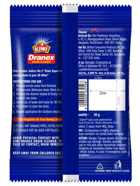 Mr. Muscle Kiwi Dranex Drain Cleaner Powder | Removes Clogs, Blockages In Just 30 Minutes