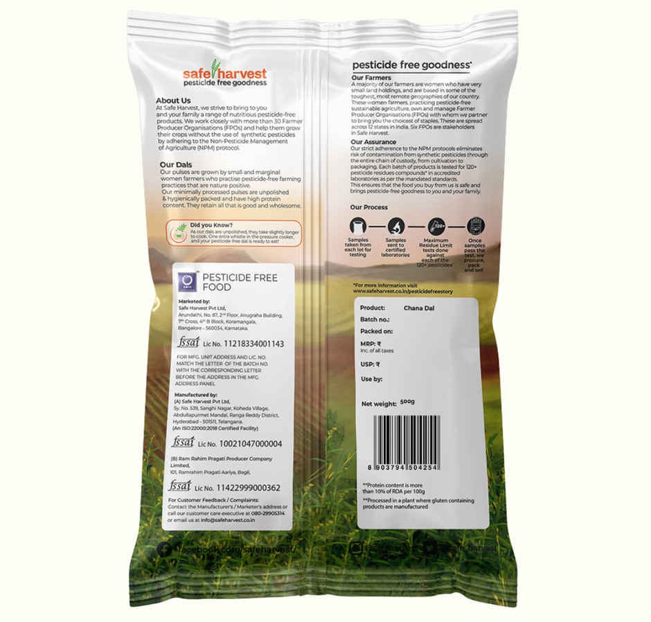 Safe Harvest Pesticide-Free Unpolished Chana Dal | Natural | No Artificial Flavours