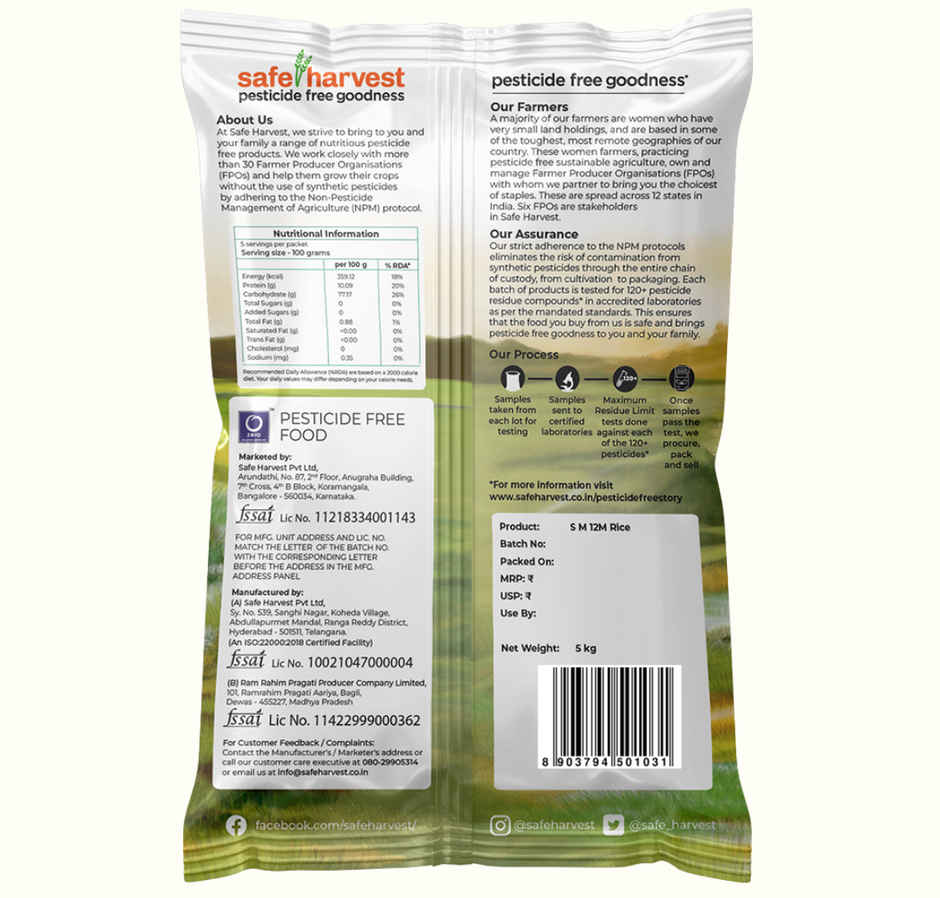 Sid'S Farm Buffalo Ghee (350g) & Safe Harvest Pesticide-Free Sona Masuri Rice | Gluten-Free, Unpolished, Arsenic-Free | 12 Months (5kg) Combo