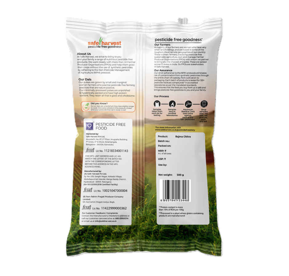 Safe Harvest Pesticide-Free Rajma Chitra | Vegan | Gluten Free