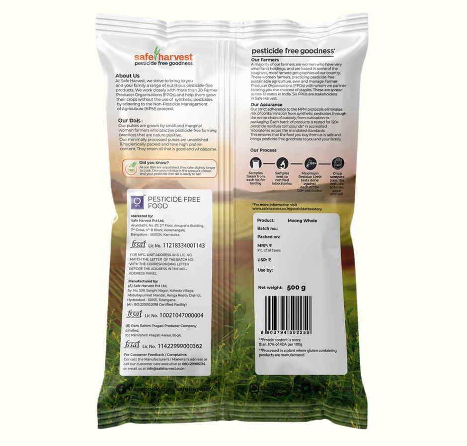 Safe Harvest Pesticide-Free Goodness Mung Whole | Vegan | Gluten Free