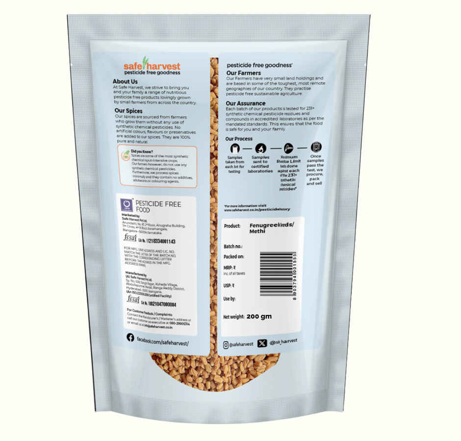 Safe Harvest Pesticide - Free Fenugreek Seeds (Methi)