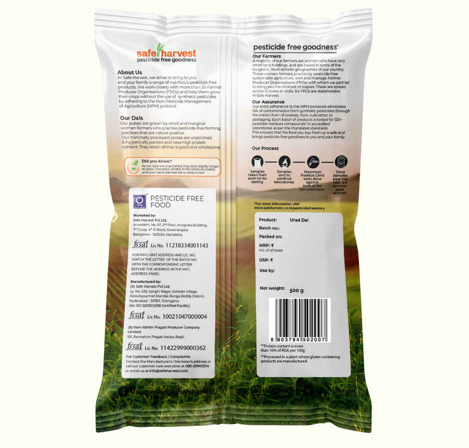 Safe Harvest Pesticide-Free Unpolished Urad Dal | Pure and Natural