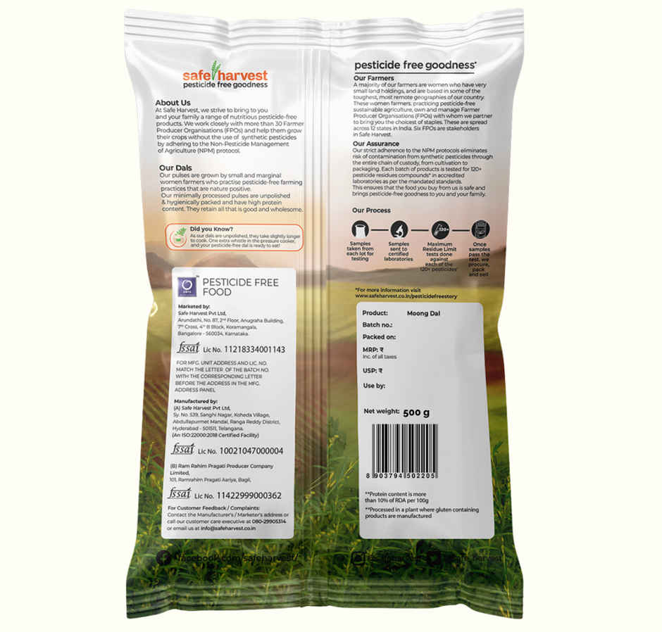 Safe Harvest Pesticide-Free Goodness Mung Dal | Natural And Delicious | No Artificial Flavors