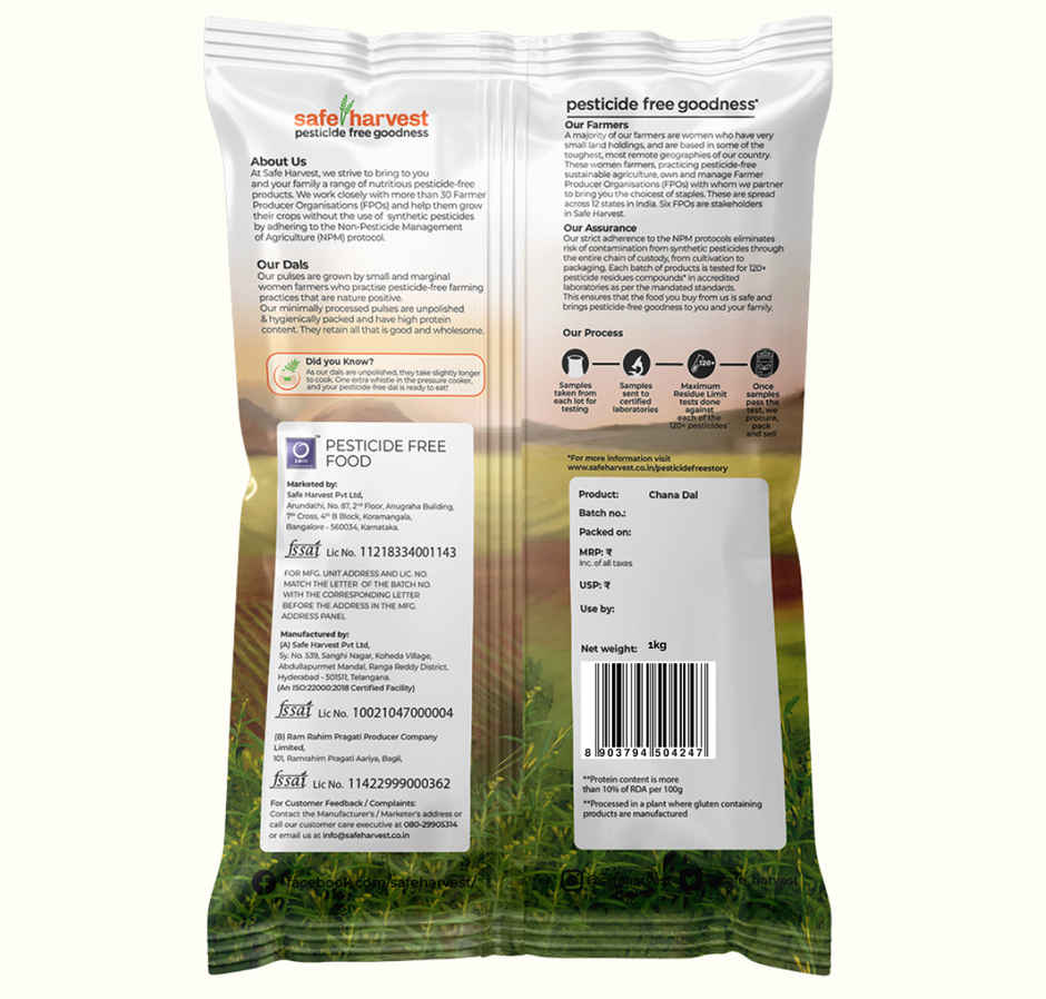 Safe Harvest Pesticide-Free Unpolished Chana Dal | Natural | No Artificial Flavours