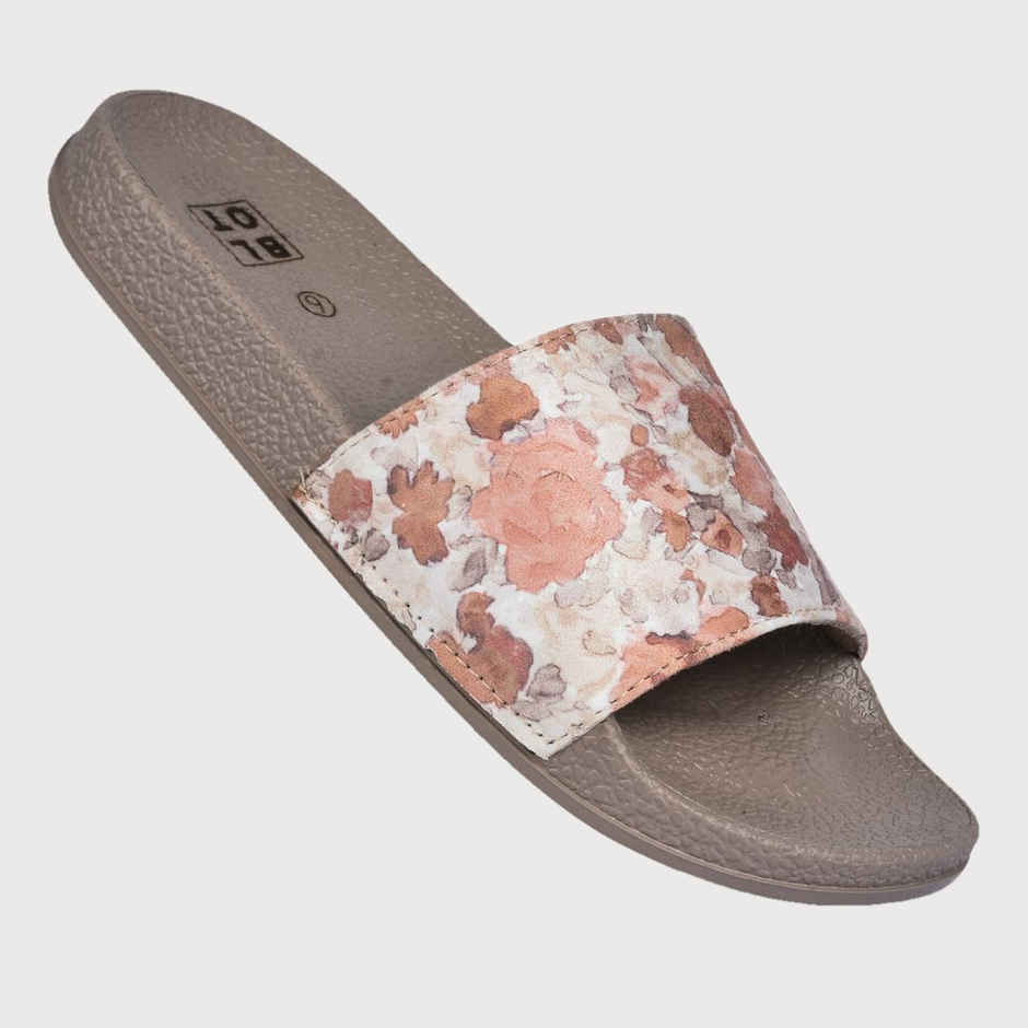 Paragon Cushion Comfort Tan Floral Slides For Women | Tan | UK 4