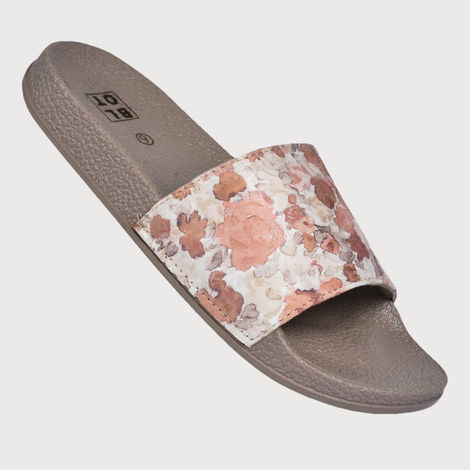 Paragon Cushion Comfort Tan Floral Slides For Women | Tan | UK 4