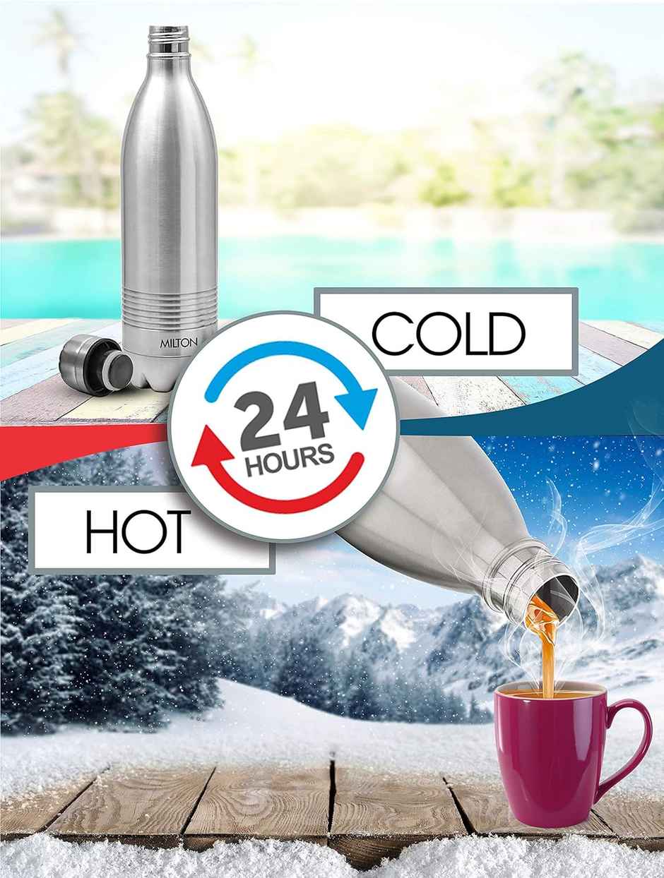 Milton Thermosteel Duo Dlx 24 Hours Hot and Cold Water Bottle | Silver | 1 L