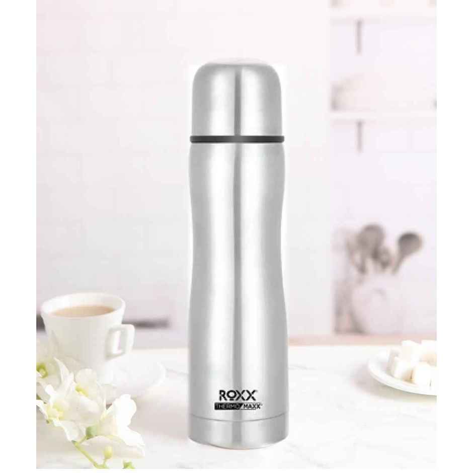 Roxx Curvy Bullet Flask | 500 ml | Double-Wall Insulated | Hot/Cold | BPA-Free | Silver