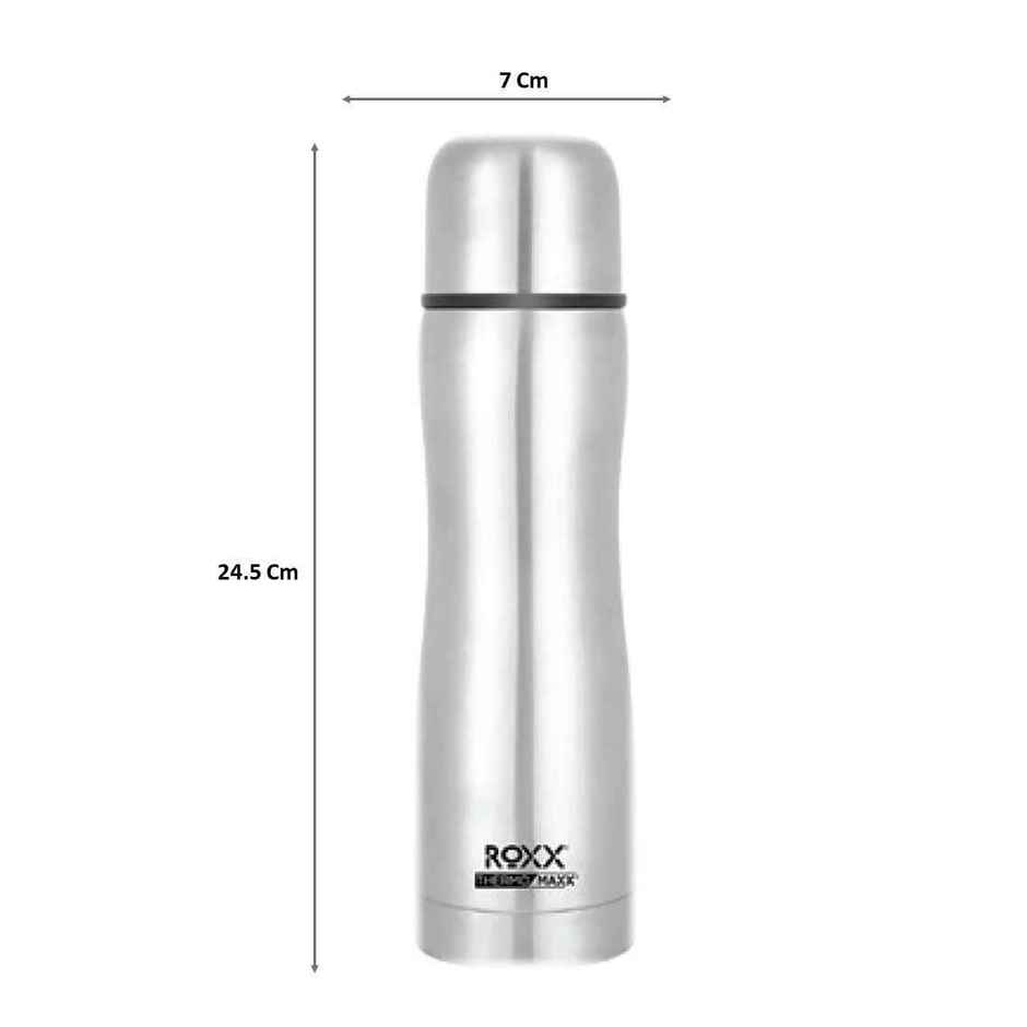 Roxx Curvy Bullet Flask | 500 ml | Double-Wall Insulated | Hot/Cold | BPA-Free | Silver