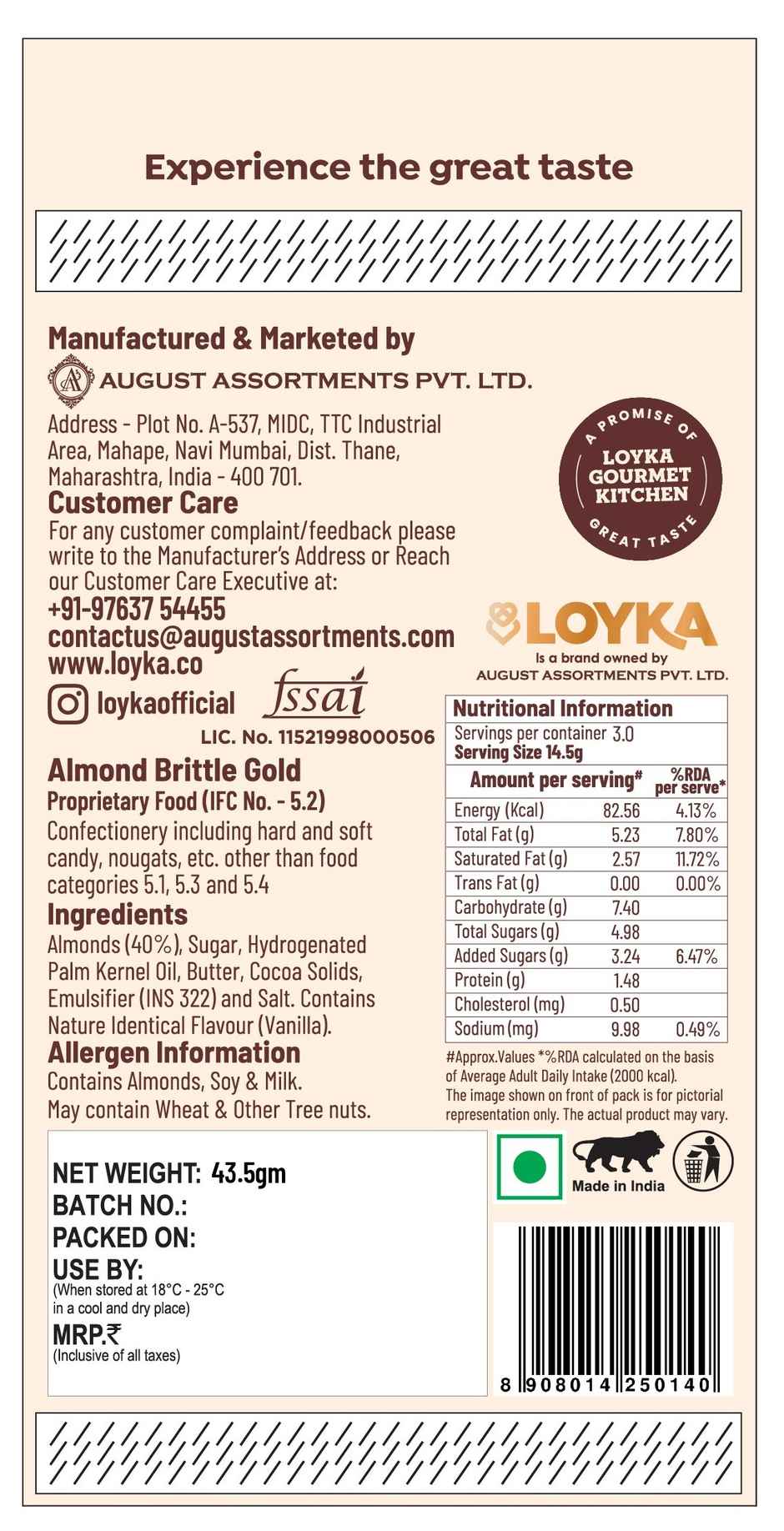 Loyka Almond Brittle Gold Chocolate Box | 43.5 G