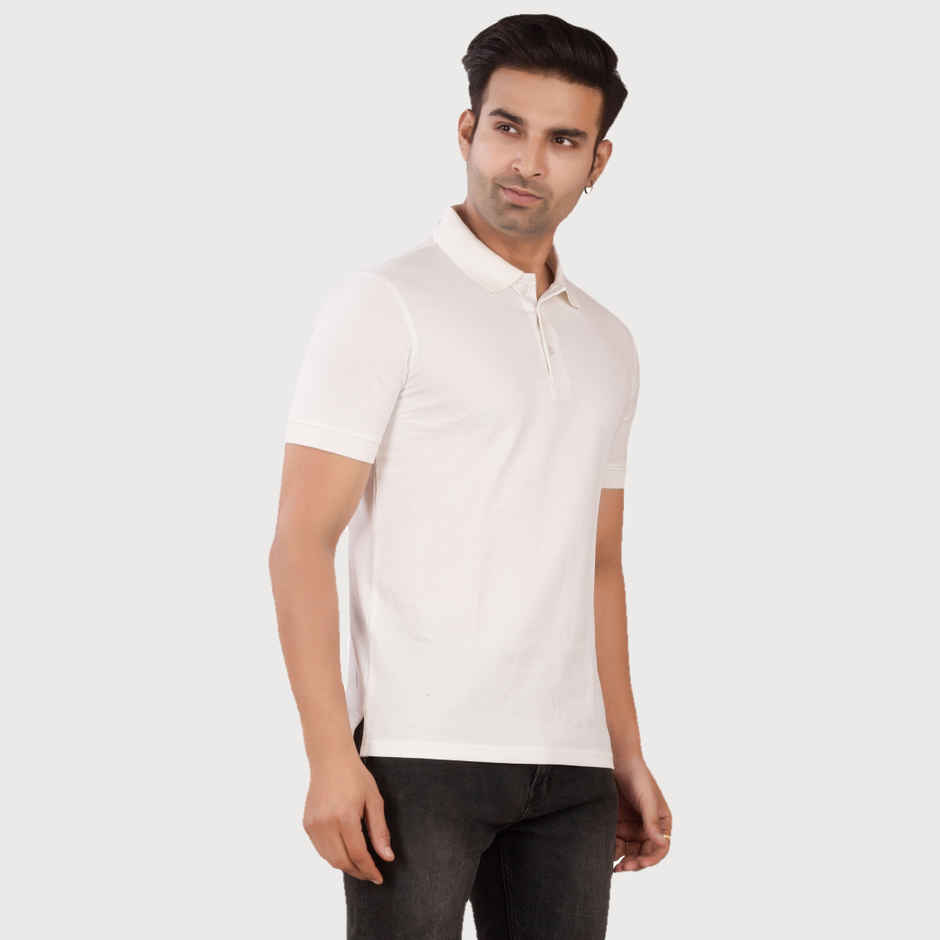 EQL Men's Cotton Solid Lightweight & Breathable Polo T-shirt | White - L