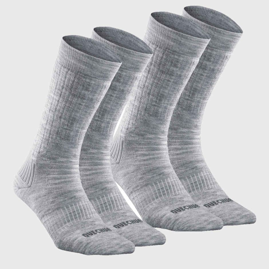 Decathlon | Quechua Unisex Acrylic and Wool Mid Calf Socks | Grey - UK 5.5 - 8