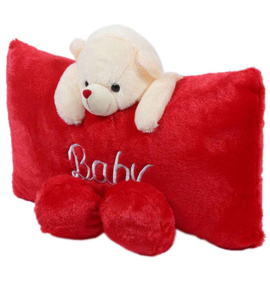 Babique Cute Teddy Bear Baby Pillow Stuffed Soft Plush Soft Toy Kids Birthday (Red)