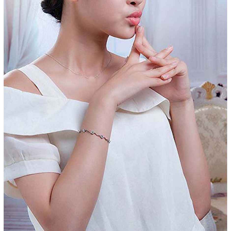 Shining Diva Fashion Aaa Crystals Silver Plated Chain Bracelet for Women and Girls | 8354b