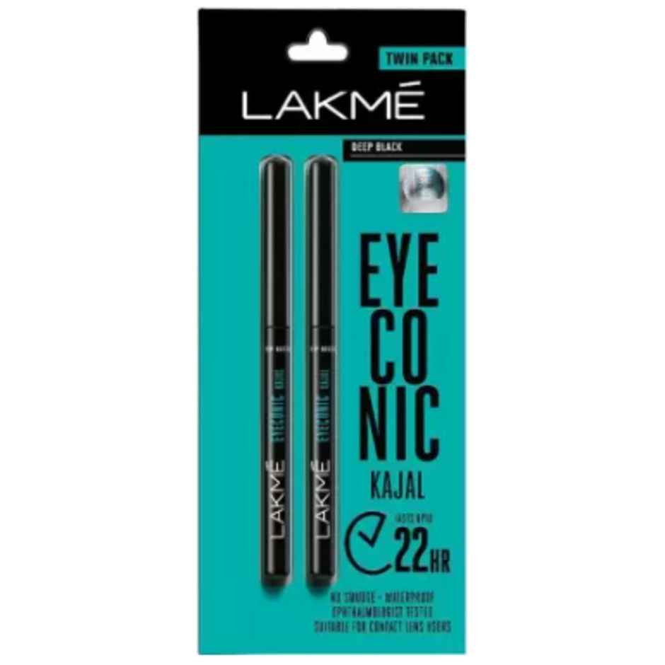 Lakme 9 to 5 Eyeconic Kajal Twin Pack, lasts upto 24hrs, Pack of 2- Deep Black