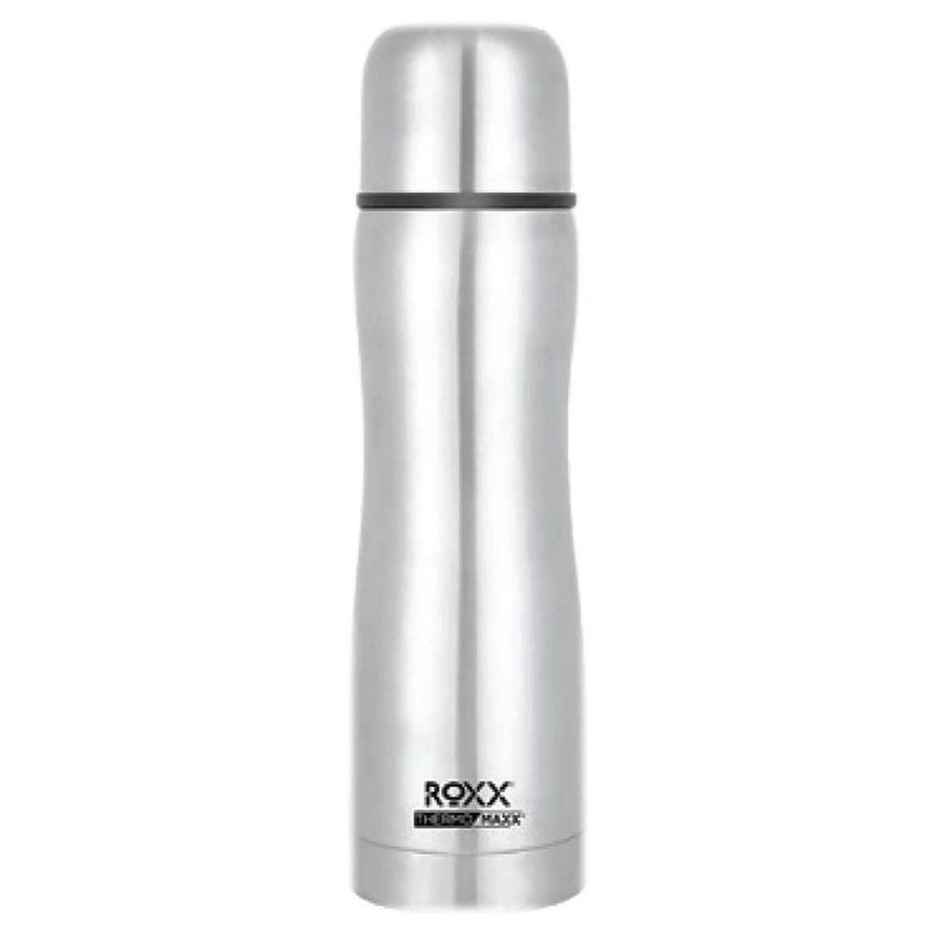 Roxx Curvy Bullet Flask | 500 ml | Double-Wall Insulated | Hot/Cold | BPA-Free | Silver