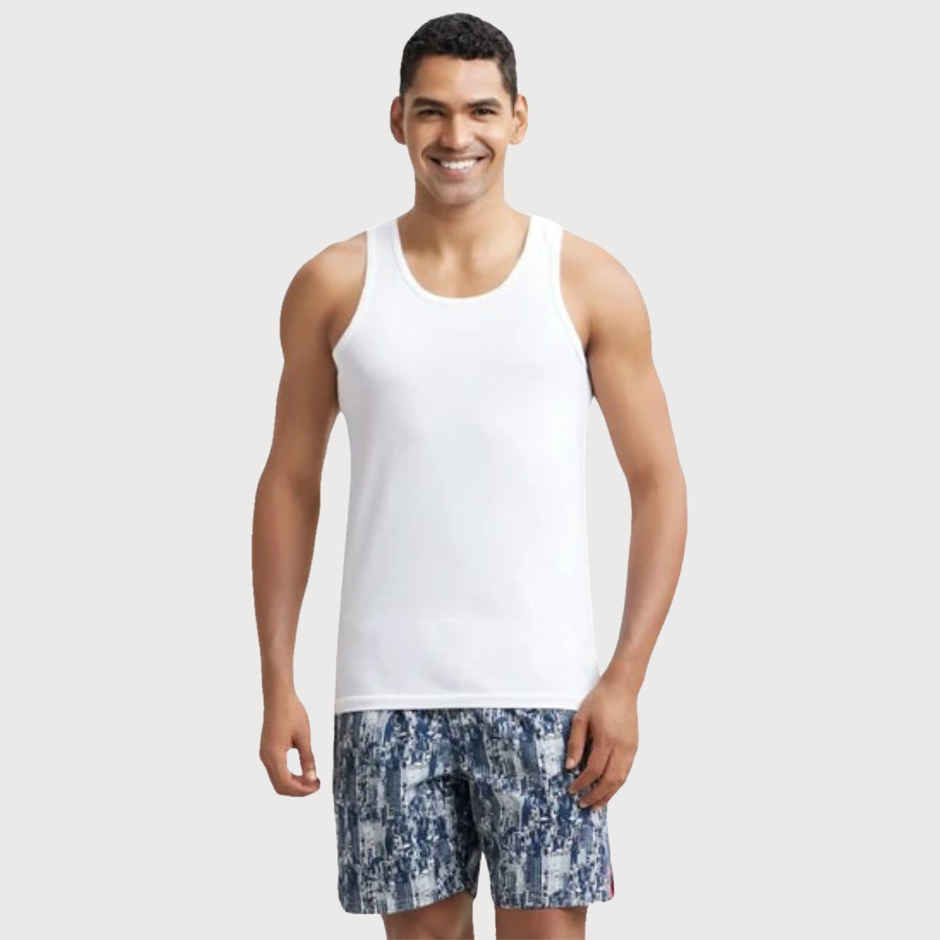 Jockey 8820 Men's Super Combed Cotton Round Neck Vest|Extended Length|Easy Tuck|PO2 | White-S